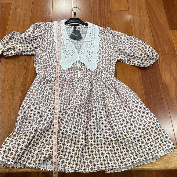 NWT Maje Romelange Geometric Print Linen Removable Lace Collar Dress size 40 - Picture 12 of 14